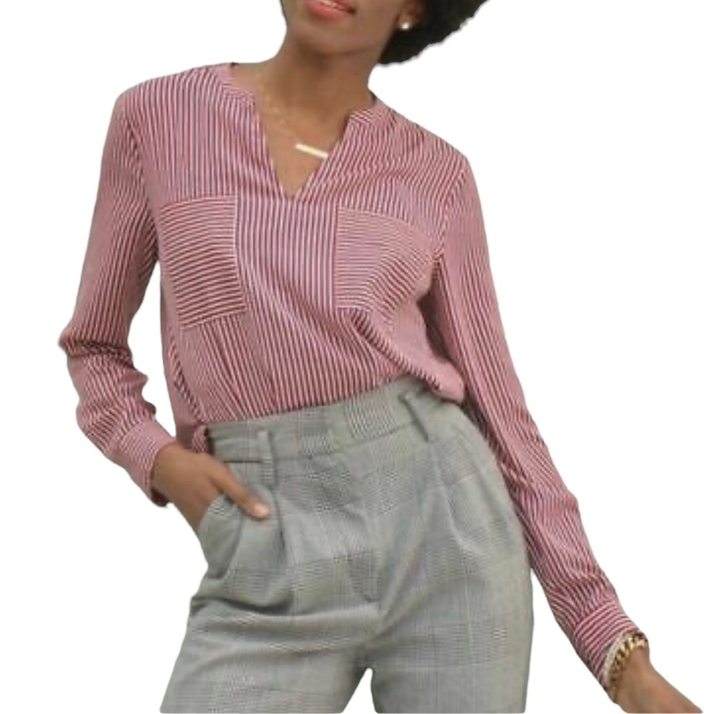 CAbi Franklin Striped Tunic Blouse Red Small 5335